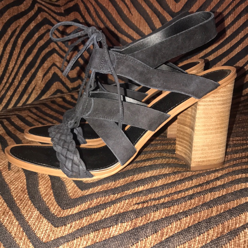 Franco Sarto black suede tie up heels
